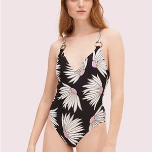 Kate Spade falling flower plunging vneck one-piece